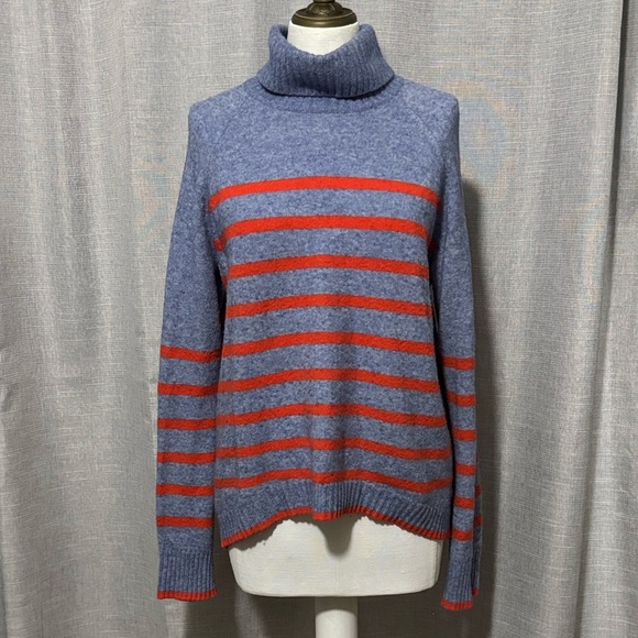 J Crew Sweater-Sz L-Tipped Turtle Neck-River/Sunset Striped-Merino/Alpaca/Poly - Picture 5 of 16
